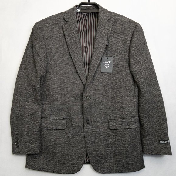 Izod Other - IZOD Wool Blazer Sports Coat Grey Black Shoulder Pads Mens 40 Short New